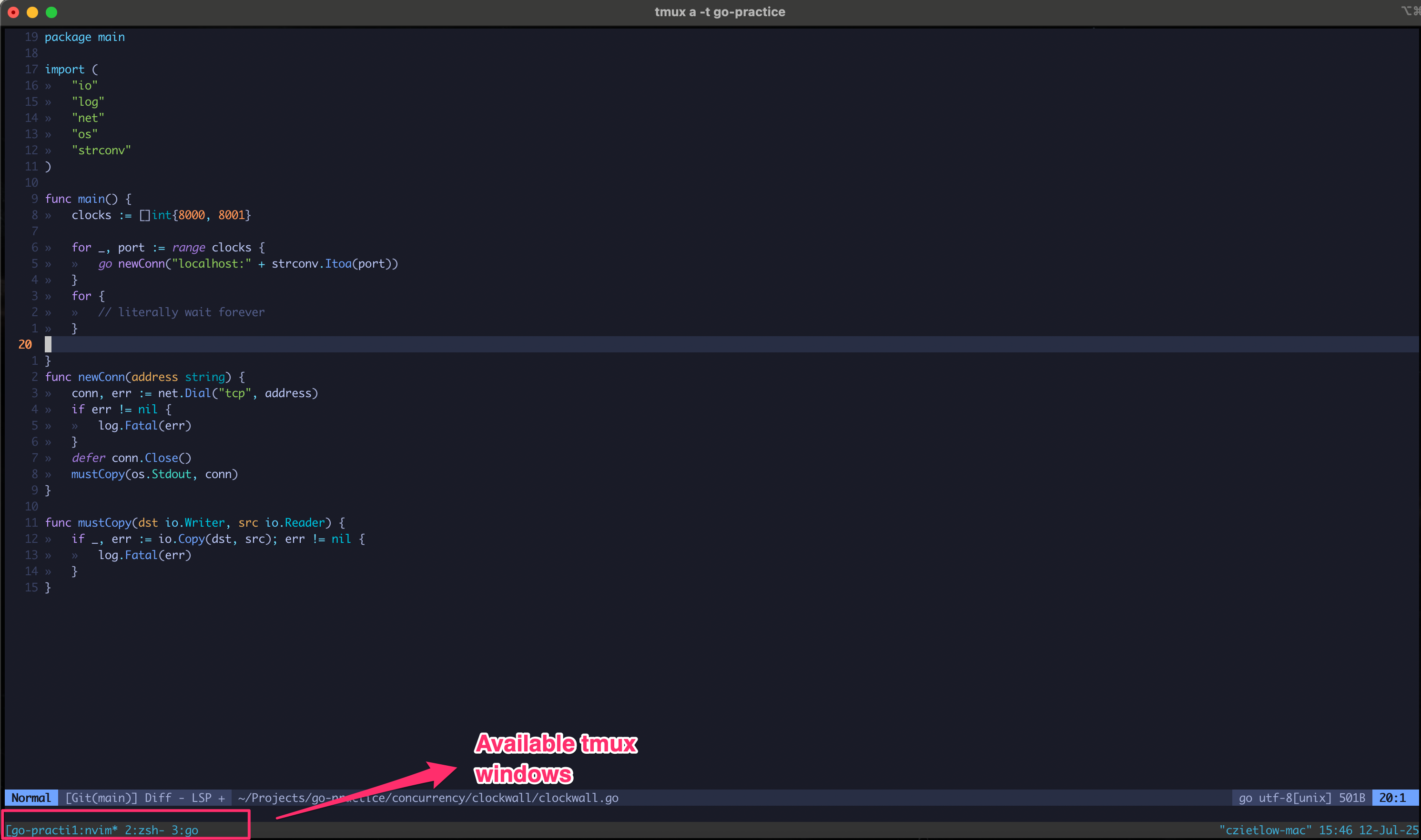 tmux session